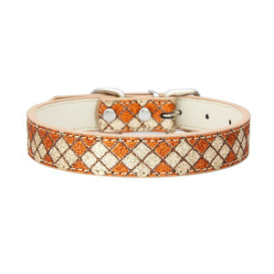 Alta calidad brillante al por mayor <span class=keywords><strong>Bling</strong></span> PU material Plaid perro <span class=keywords><strong>collar</strong></span> cuero mascota - Product Image 3