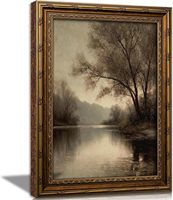 Décoration murale vintage en toile avec cadre doré, paysage d'automne avec lac et prairie, OEM ODM
