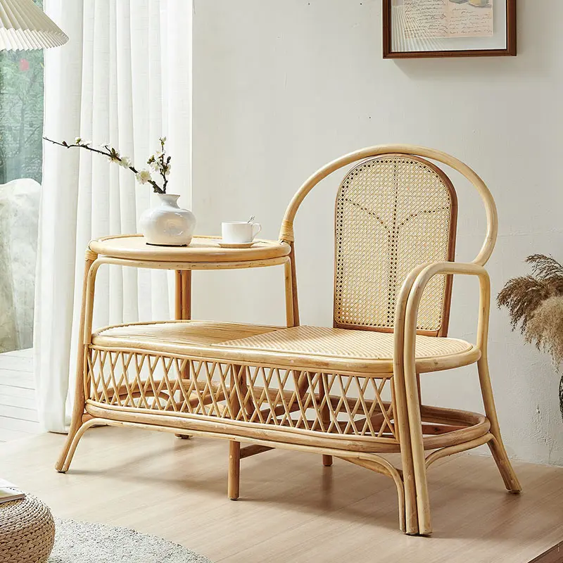 Mesa de centro tejida de ratán individual vintage nórdico moderno, silla de teléfono para el hogar, silla de ocio de madera maciza pequeña y sencilla, para el hogar