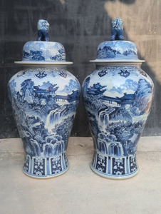 Jingdezhen Nhà Máy Lớn Lọ Gừng Cảnh Quan Thiết Kế Hoa Sàn Lớn Bình Với Fu Bu Con Chó Sư Tử Nắp Cho Khách Sạn Nhà Lớn Trang Trí Nội Thất - Product Image 2