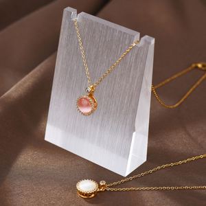 Creative Design Diamond Personality Clavicle Chain Rotating <b>Opal</b> Pendant <b>Necklace</b> Stainless Steel 18k Gold Jewelry for Women - Product Image 5