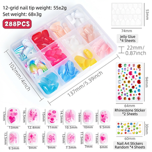 Lot de 288 kits de nail art DIY pour enfants, 12 styles, <span class=keywords><strong>faux</strong></span> <span class=keywords><strong>ongles</strong></span> pour enfants avec autocollants et strass, ensemble d'<span class=keywords><strong>ongles</strong></span> à presser pour filles - Product Image 6
