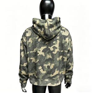 Sweat à capuche zippé pour homme, personnalisé, 500 g/m², épais, coupe oversize, camouflage, 100% coton, avec strass - Product Image 2