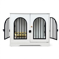 Meuble de Chambre pour Chien Castle : Caisson en Bois Blanc avec Porte Métallique Arquée pour Chiens de Taille Moyenne à Grande, Utilisation Intérieure