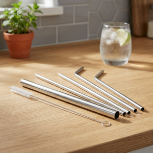 Stainless Steel <b>Drinking</b> <b>Straws</b> 5-Pack Reusable Bar Accessories Minimalist Design Metal <b>Straws</b> <b>for</b> Cocktails and Beverages - Product Image 6