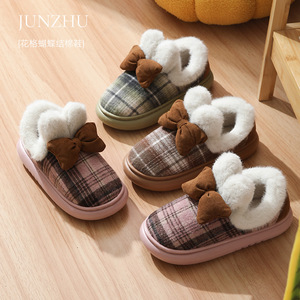 Best Selling EVA Sole Fashion Slippers Wholesale Plush Knot Cotton Shoes With Factory Latest - Product Image 1