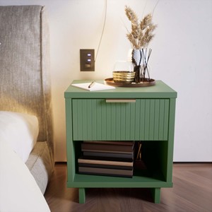 Sage Green Nightstand With Drawer And <b>Open</b> Shelf Under Bed <b>Storage</b> - Product Image 2