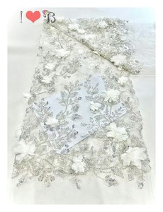 Blinglace rượu sâm banh vàng <span class=keywords><strong>3D</strong></span> hoa ren thêu vải với ngọc trai, chất lượng cao phi đính cườm <span class=keywords><strong>Net</strong></span> ren vải với sequins - Product Image 2