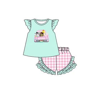 프리오더 부티크 농장 소 프린트 소녀의 셔츠 반바지 2 pcs 세트 신생아 장난 꾸러기 자매 옷과 일치하는 여름 어린이 의상