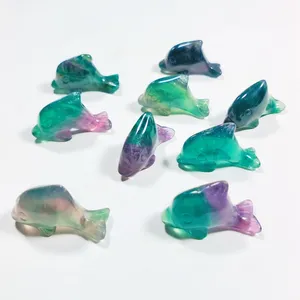 HY工厂价格手工雕刻水晶雕刻紫水晶黑曜石动物水晶海豚愈合石