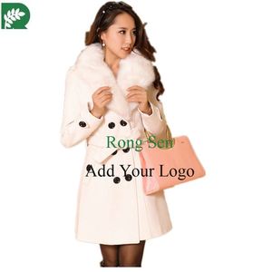 Abrigo cruzado con cuello de piel grande para mujer Lana <span class=keywords><strong>artificial</strong></span> de sección larga para mujer - Product Image 4