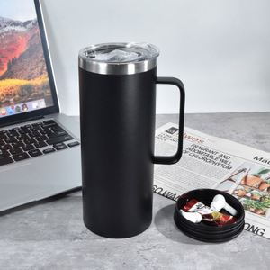 Logo 20Oz Double Walled Stainless Steel Insulated Coffee Tumbler Camping Mug With Plastic Bottom and Handle Small Storage Bottom - Product Image 3