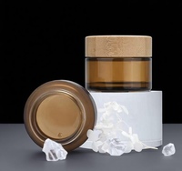 Pot en verre transparent givré brun avec couvercle en bambou, disponible en 5 ml, 10 ml, 15 ml, 20 ml, 30 ml, 50 ml, 60 ml, 100 ml, 30 g, 50 g, 100 g