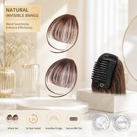 Lot de 2 franges naturelles invisibles en cheveux Remy, style décontracté, marron foncé/clair, par Senmu Beauty