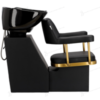 Ensemble de salon de coiffure professionnel de luxe noir de petite taille : Fauteuil de lavage, Fauteuil de barbier, Fauteuil de coiffure, Poste de travail de salon