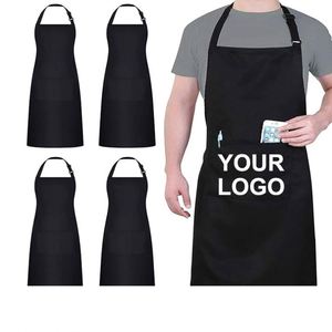 Cooking Customized Print Cotton Fabric logo Full Length Bib Women Long <b>Aprons</b> with Two Pockets - Product Image 1