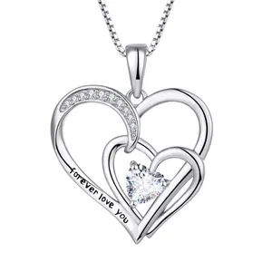 YL Classic Rhodium Plated Cubic Zirconia Heart Pendant 925 Sterling Silver CZ Heart Forever Love Heart Pendant For Women Gift