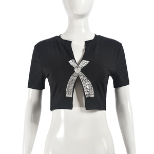 Vivibloook ASTP166 Diamond Slit Top corto de manga corta Tops para mujer Tops de mujer de moda - Product Image 2