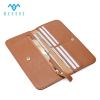 Dompet panjang kulit asli Top Grain wanita kustom dompet kancing dompet koin fungsional benang Logo perjalanan eksklusif wanita