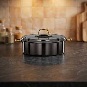 Casserole ronde en acier inoxydable avec couvercle en verre 24 cm, revêtement émaillé durable pour tous types de cuisinières, design minimaliste - Product Image 2