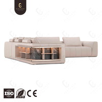 Canapé modulable en cuir microfibre beige clair de luxe sur mesure avec meuble de rangement d'angle et canapé modulaire de style capitonné