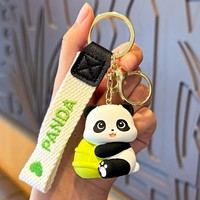 Porte-clés pendentif panda en bambou, figurine mignonne de petit panda de dessin animé, accessoire créatif pour sac d'écolier, cadeau original