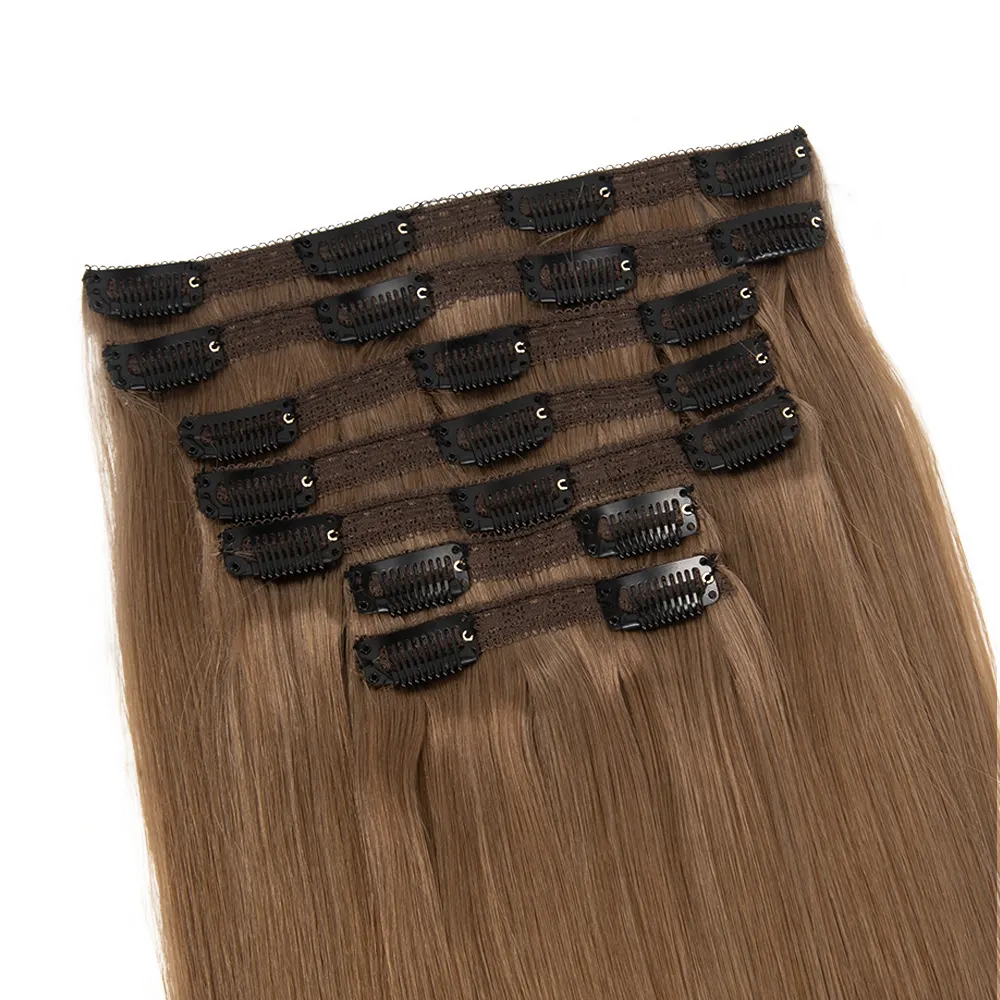 Top quality invisible kinky straight 12A raw virgin remy russian european hair seamless clip in hair extension