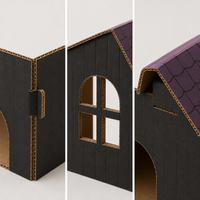 Maison pour chat en carton ondulé, style chalet hanté, griffoir et grotte intérieure pour chat avec boule suspendue