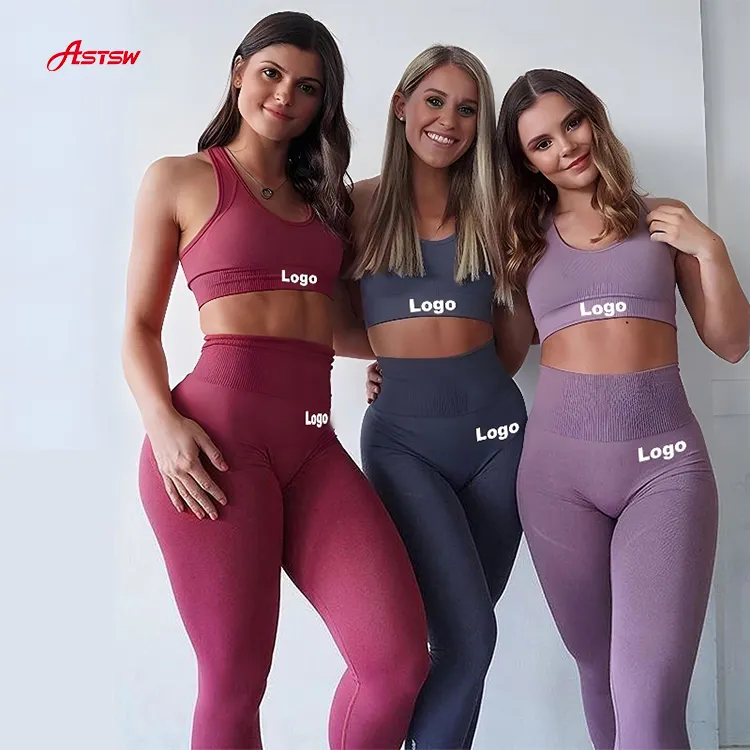 Wholesale Athletic Clothing Ladies Gym Fitness Sports Workout Yoga Clothes Suit Activewear Seamless Women Active Wear Yoga Set