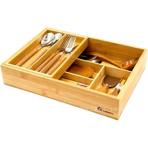 Bamboo Tableware <b>Storage</b> <b>Box</b> Rectangular Double Layer Drawer Organizer With Compartments For <b>Kitchen</b> Desktop Use - Product Image 5