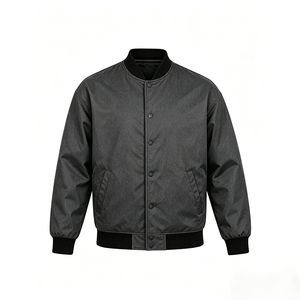 Chaqueta Varsity Negra para Hombre con Ribete Blanco, Corte Regular, Chaqueta Bomber Informal de Poliéster para Otoño - Product Image 2