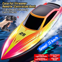 Bateau RC intelligent de navigation nocturne arc-en-ciel, double contrôle de vitesse, protection automatique contre la surchauffe, longue portée, feux de sécurité pour le lac