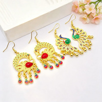Imitation Gold New Chinese Ethnic Style Peacock Phoenix Long Tassel Dangle Earrings for Women Fashion Jewelry
