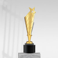 Trophée personnalisé en métal (or, argent, cuivre) et résine, plaqué or, avec base en verre noir et cristal, pour la vente en gros