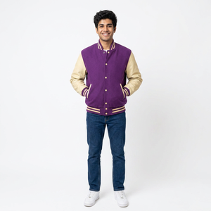 Veste universitaire pour homme, style collège, col montant, motif lettres, broderie, coupe ample, design streetwear pour l'hiver - Product Image 1