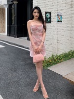 Boutique été nouvelle haute couture femmes velours exquis broderie dos nu robe sexy licou robe courte