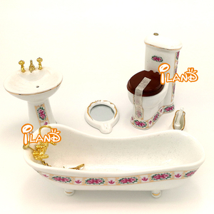 Ensemble <span class=keywords><strong>de</strong></span> salle <span class=keywords><strong>de</strong></span> bain en céramique victoriane, 5 meubles miniatures <span class=keywords><strong>de</strong></span> <span class=keywords><strong>maison</strong></span> <span class=keywords><strong>de</strong></span> poupées, 1/12 - Product Image 2
