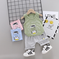 Livraison gratuite pas cher vêtements pour enfants sans manches dessin animé vêtements d'été ensembles en gros bébé coton petits garçons portent