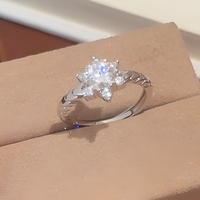 Bague de Fiançailles en Argent Sterling S925 avec Moissanite Ronde en Forme de Cœur et Flocon de Neige, Bande Torsadée, Vente en Gros pour Femme