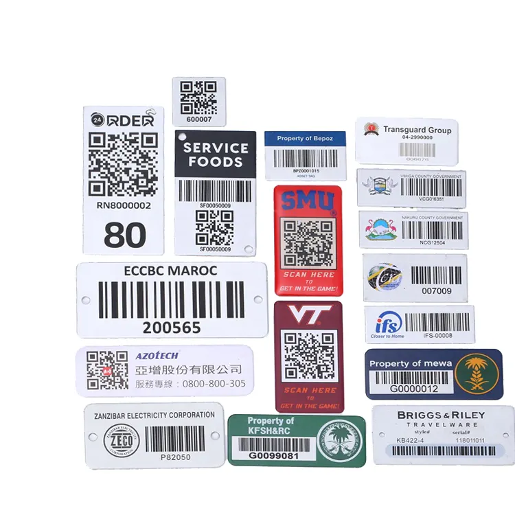 Aangepaste Waterdichte Metalen Barcode Label Aluminium Streepjescode Asset Tag Laser Gegraveerd Serienummer Metalen Logo Sticker Tag