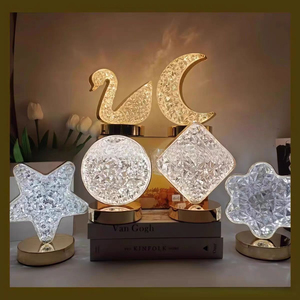 Lámpara de Mesa con Domo de Cristal y Diamantes, LED E26, Luz Blanca Cálida 2700K, Estilo Escandinavo, Madera Contemporánea, Decorativa para Dormitorio - Product Image 3