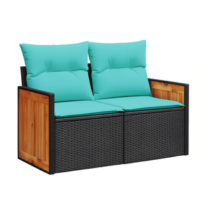 Canapé de jardin modulaire 2 places en polyrotin noir avec coussins imperméables pour usage extérieur - Product Image 1