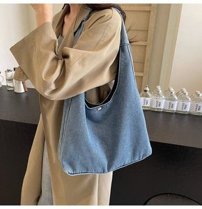 Personalizar coreano al por mayor las mujeres casual <span class=keywords><strong>jeans</strong></span> liso denim <span class=keywords><strong>shopper</strong></span> hombros bolsas de mano - Product Image 2