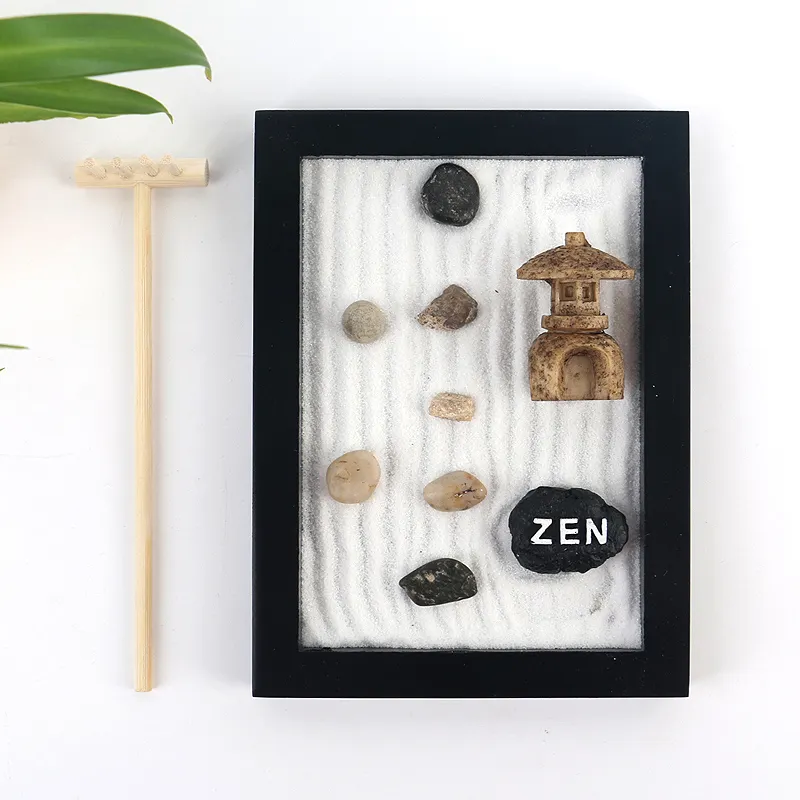 Nieuw Product Crystal Mini Zen Zand Tuin Voor Bureau Met Hark Rotsen En Cijfers