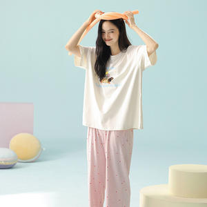 Manufacturer Custom Causal Sleep Lounge Wear Set <b>Women's</b> V-neck 2 Piece Oversized Breathable Cotton Ribbed Loungewear Sets <b>Women</b> - Product Image 6