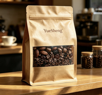 Sachet à café en papier kraft à fond plat avec valve de dégazage et fenêtre transparente, fermeture éclair refermable, qualité alimentaire, vente en gros, OEM