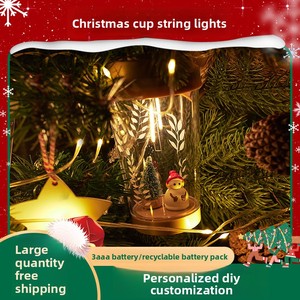 Cross-border Warm White LED Portable Christmas <b>String</b> Lights Cup-shaped Star Design IP43 Waterproof Battery Operated Three-Level - Product Image 4