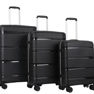 Negro elegante 3 uds personalización PP diseñador de lujo maleta equipaje de viaje conjunto cremallera equipaje de viaje diseño de patente duradera