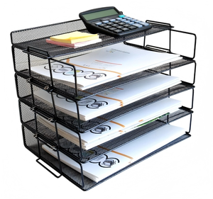 Metal Crafts <strong>Stackable</strong> 5 Tier Desktops Document <strong>Tray</strong> Holder Metal Mesh File <strong>Trays</strong> Iron Wire for <strong>Desk</strong> Organizers and Accessories - Product Image 1