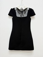 Nouvelles arrivées Bettergirl Ramadan 2026 Robe courte classique noire à col contrastant et nœud pour l'été